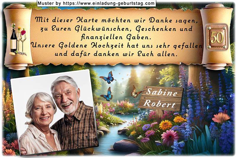 die lustige Danksgungskarte zur Goldenen Hochzeit mit dem Froschpaar