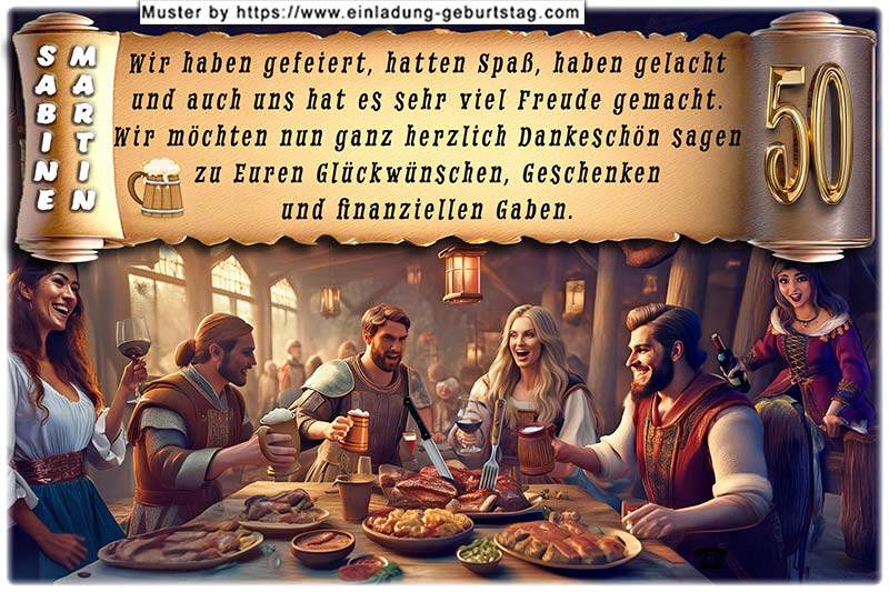 die lustige Danksagungskarte zur Goldenen Hochzeit mit dem gastfreundlichen Paar