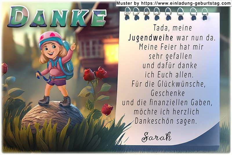 die Danksagungskarte zur Jugendweihe mit deinem Foto und dem Text auf einem Holzrahmen