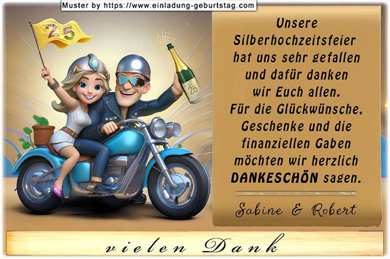 die Danksagungskarte zur Silberhochzeit mit der Zahl 25 auf einem Wegweiser