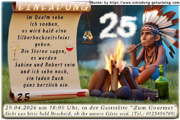 lustige Einladung Silberhochzeit - der Indianer