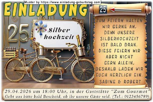 lustige Einladung Silberhochzeit - das Tandem