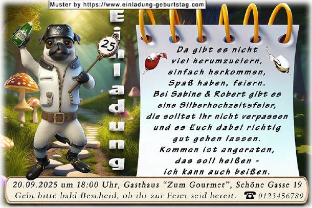 lustige Einladung Silberhochzeit - der Mops