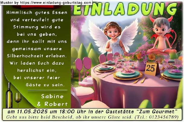 lustige Einladung Silberhochzeit  Engel und Teufel