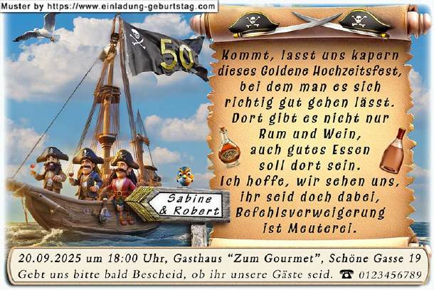 Einladung Goldene Hochzeit lustig - die Piraten