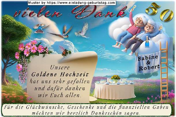 Danksagung Goldene Hochzeit - Paar in den Wolken