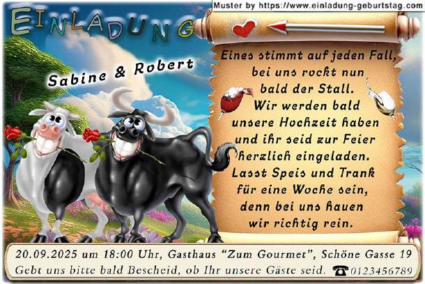 Hochzeitseinladung lustig - Kuh und Bulle