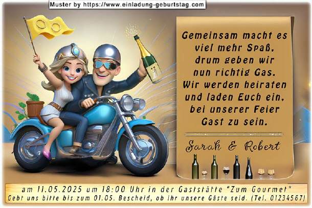 Hochzeitseinladung lustig - das Motorrad