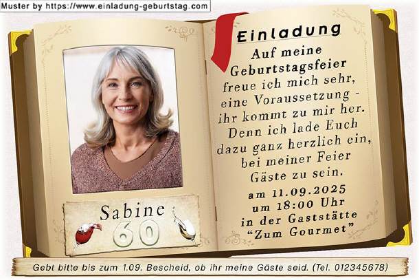 Einladung Geburtstag mit Foto in einem Buch