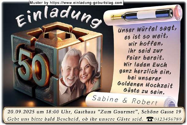 Einladung Goldene Hochzeit - der Fotowürfel