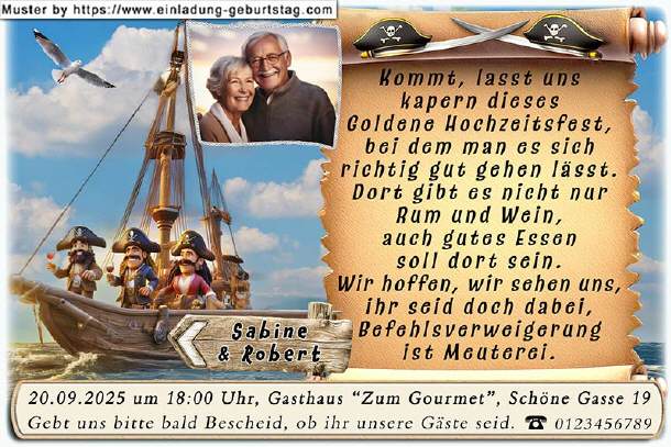 Einladung Goldene Hochzeit - das Piratenschiff