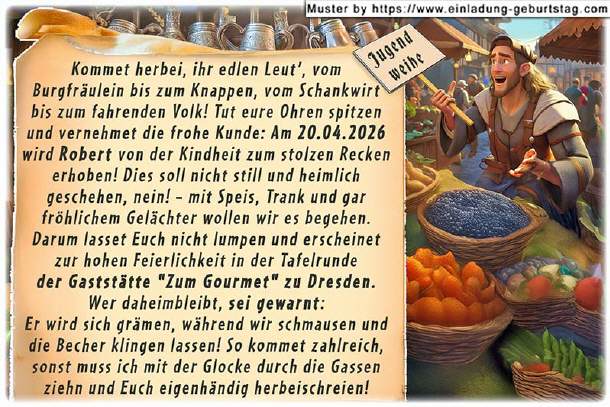 coole Einladung Jugendweihe, der Marktschreier