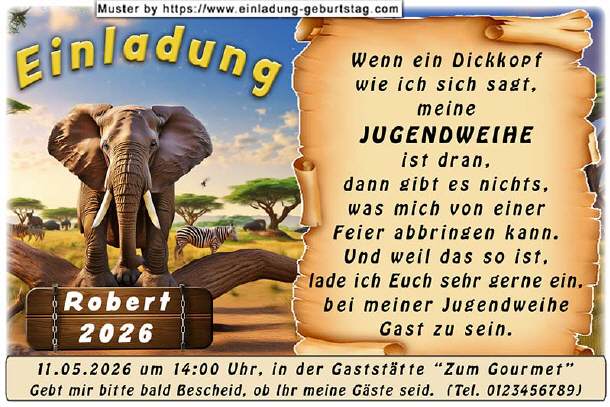 coole Einladung Jugendweihe - der Dickhäuter