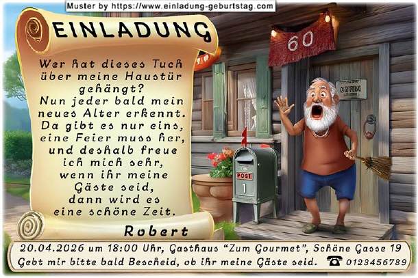 lustige Einladung Geburtstag - erschrockener Mann