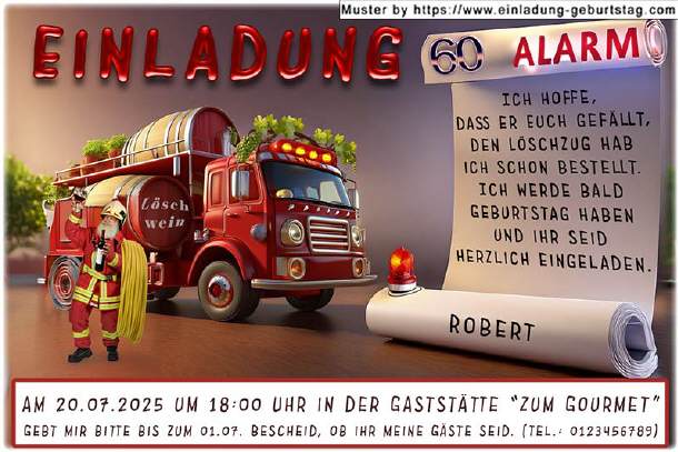 lustige Einladung Geburtstag - Feieralarm