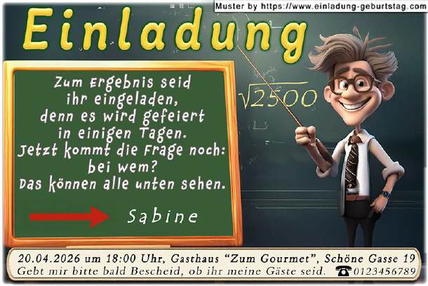 lustige Einladung Geburtstag - der Lehrer
