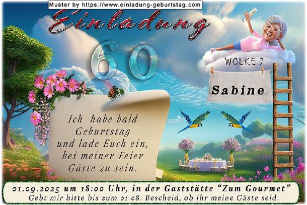lustige Einladung Geburtstag - wie auf einer Wolke