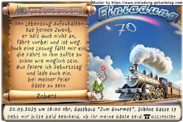 lustige Einladung Geburtstag - der Lebenszug 01