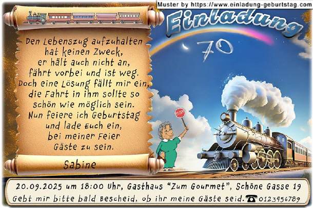 lustige Einladung Geburtstag - der Lebenszug 02