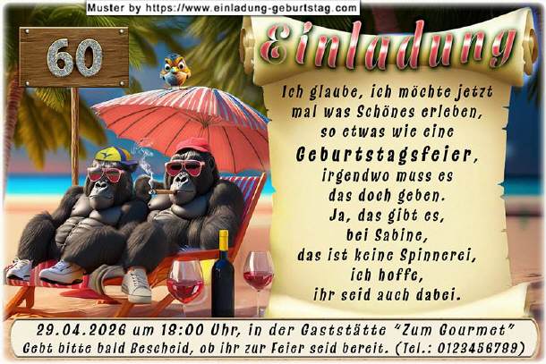 lustige Einladung Geburtstag - die Gorillas