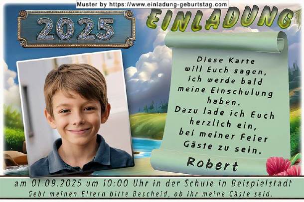 Einladung Einschulung - Foto vor Naturbild