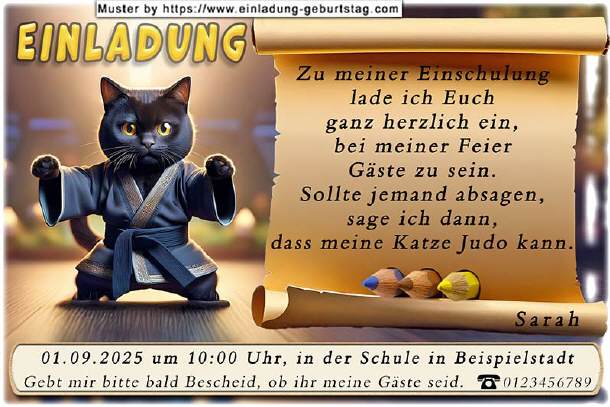 lustige Einladung Einschulung - die Judokatze