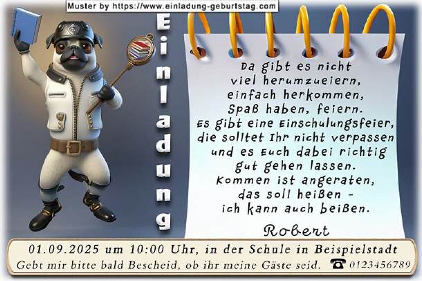lustige Einladung Einschulung - der Mops