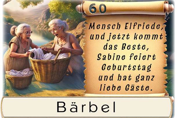 Tischkarte Geburtstag, tratschende Waschfrauen