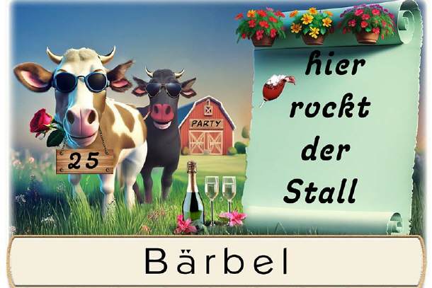 Tischkarte Silberhochzeit - hier rockt der Stall