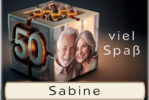 Tischkarte Goldene Hochzeit der Fotowürfel