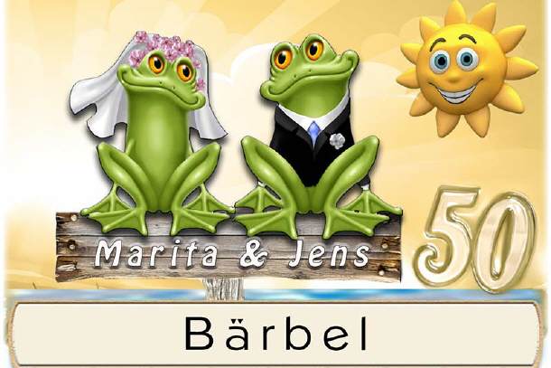 Tischkarte Goldene Hochzeit - das Froschpaar