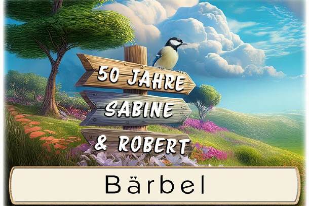 Tischkarte Goldene Hochzeit - der Wegweiser