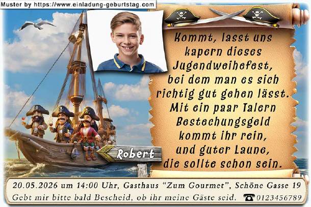 Einladung Jugendweihe - Foto am Piratenschiff