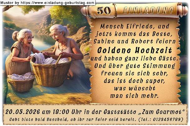 lustige Einladung Goldene Hochzeit - tratschen