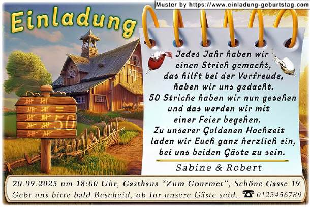 lustige Einladung Goldene Hochzeit - 50 Striche