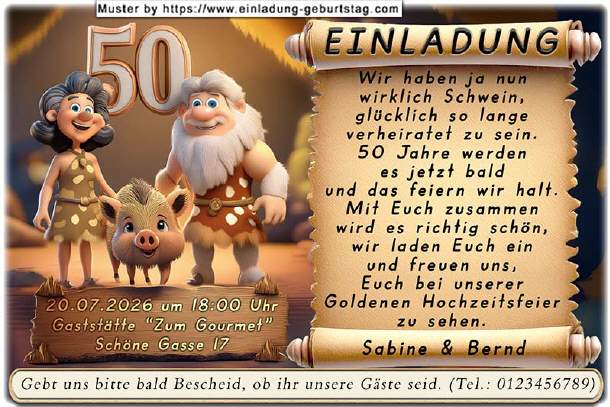 lustige Einladung Goldene Hochzeit Schwein gahabt