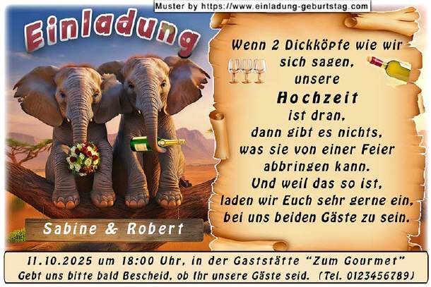 Hochzeitseinladung lustig - 2 Dickköpfe