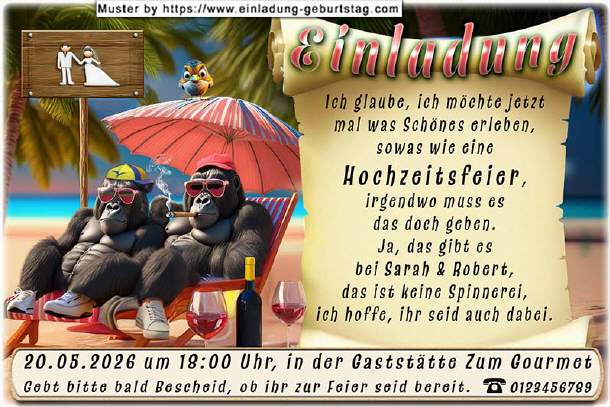 Hochzeitseinladung lustig - Zwei Gorillas