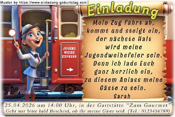 coole Einladung Jugendweihe - der Zug