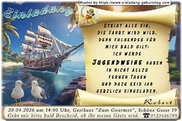 coole Einladung Jugendweihe - das Segelschiff