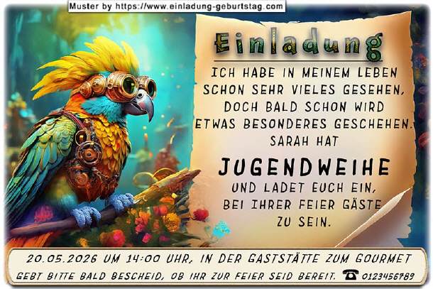 coole Einladung Jugendweihe - der Papagei