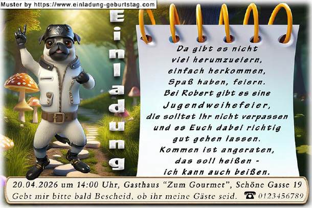 coole Einladung Jugendweihe - der Mops