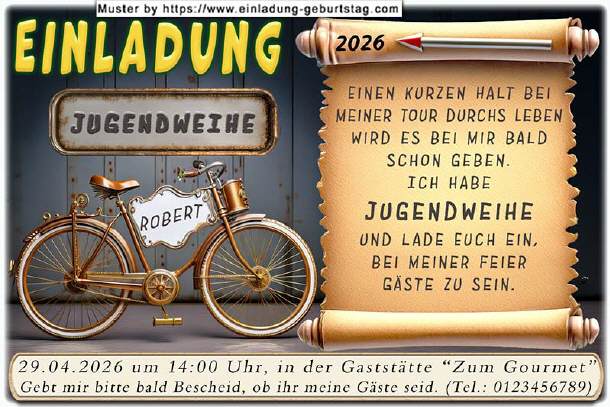 coole Einladung Jugendweihe - das Fahrrad