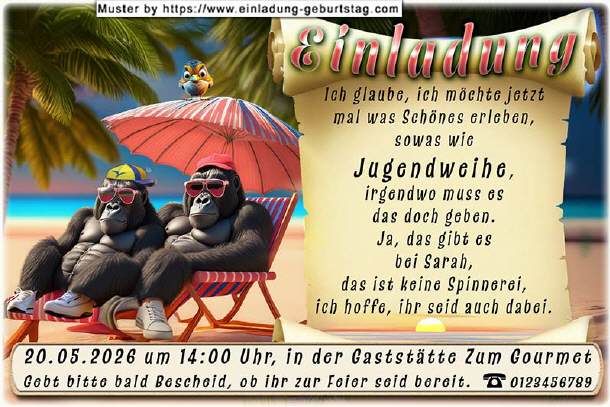 coole Einladung Jugendweihe - die Gorillas