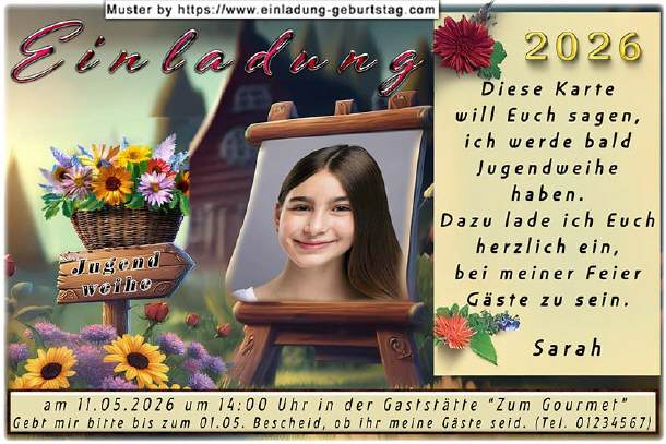 Einladung Jugendweihe mit Foto auf Staffelei