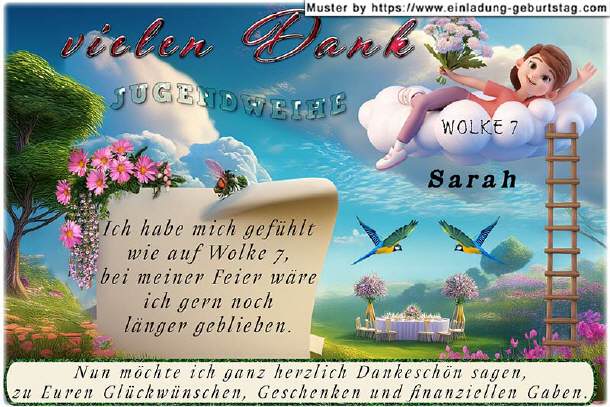 Danksagungskarte Jugendweihe - auf Wolke 7