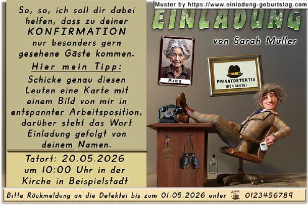 lustige Einladung Konfirmation - Privatdetektiv