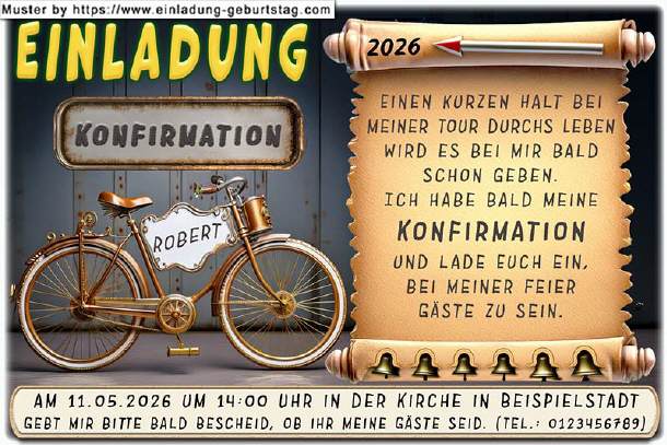 lustige Einladung Konfirmation - das Fahrrad