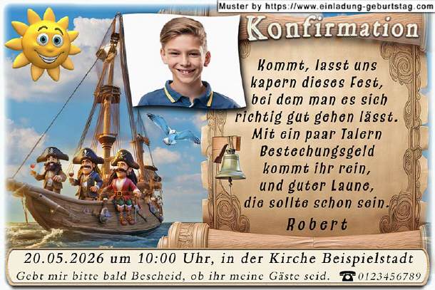 Einladung Konfirmation - Foto am Piratenschiff