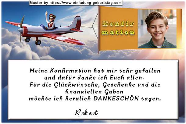 Danksagungskarte Konfirmation - das Flugbanner
